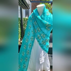 Elegant Teal‎ Embroidered Scarf